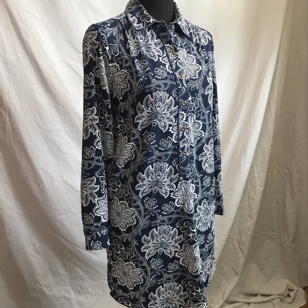 00P Banana Republic Navy Floral Print Shirt Dress